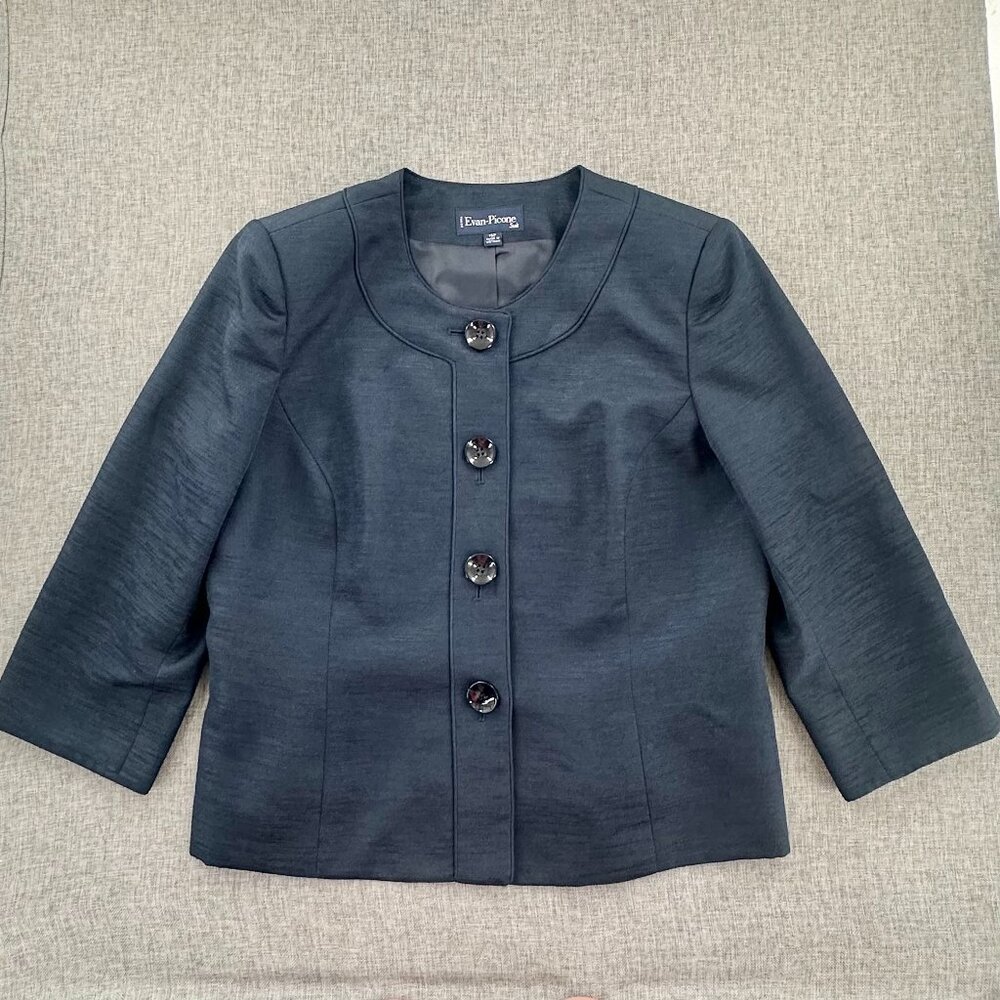 Evan Picone Blazer Navy Blue  16 Petite 3/4th Sleeves Lined buttons‎ Polyester